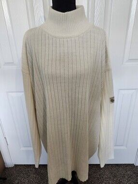 Vintage Southpole Size XXL White Ribbed Oversize Mock Neck Long Sleeve Sweater